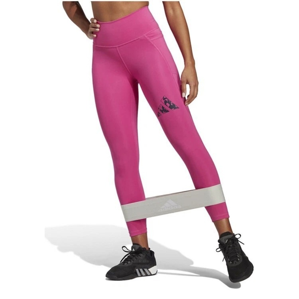 Adidas Woman's Pants Optime Stash Pocket High-Waisted 7/8 Tights Fuchsia X-Small